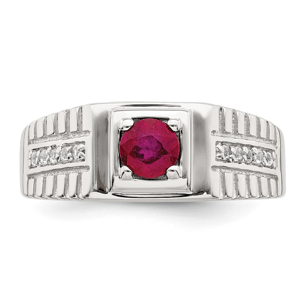 Sterling Silver Rhod-plated Men's African Ruby and White Topaz Ring