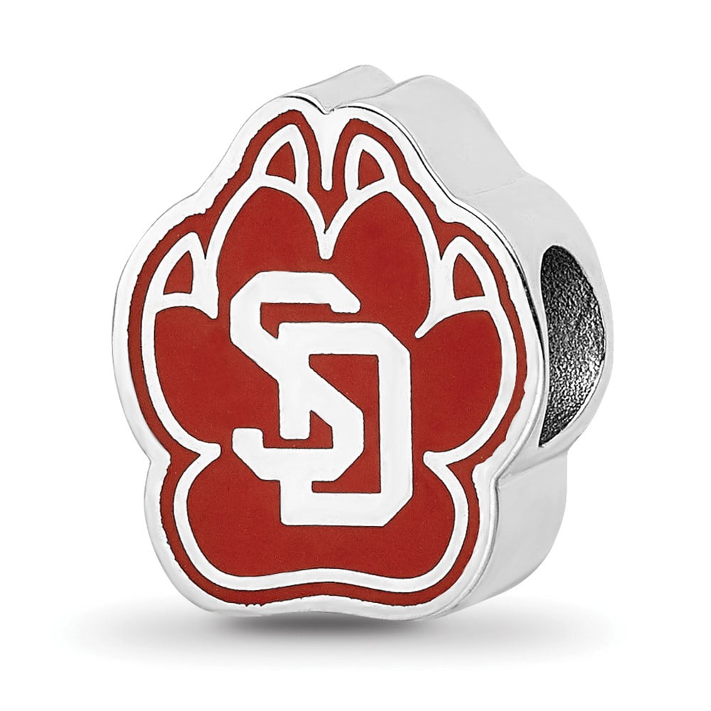 Sterling Silver Rhodium Plated U. of South Dakota 1-Sided Enamel Bead