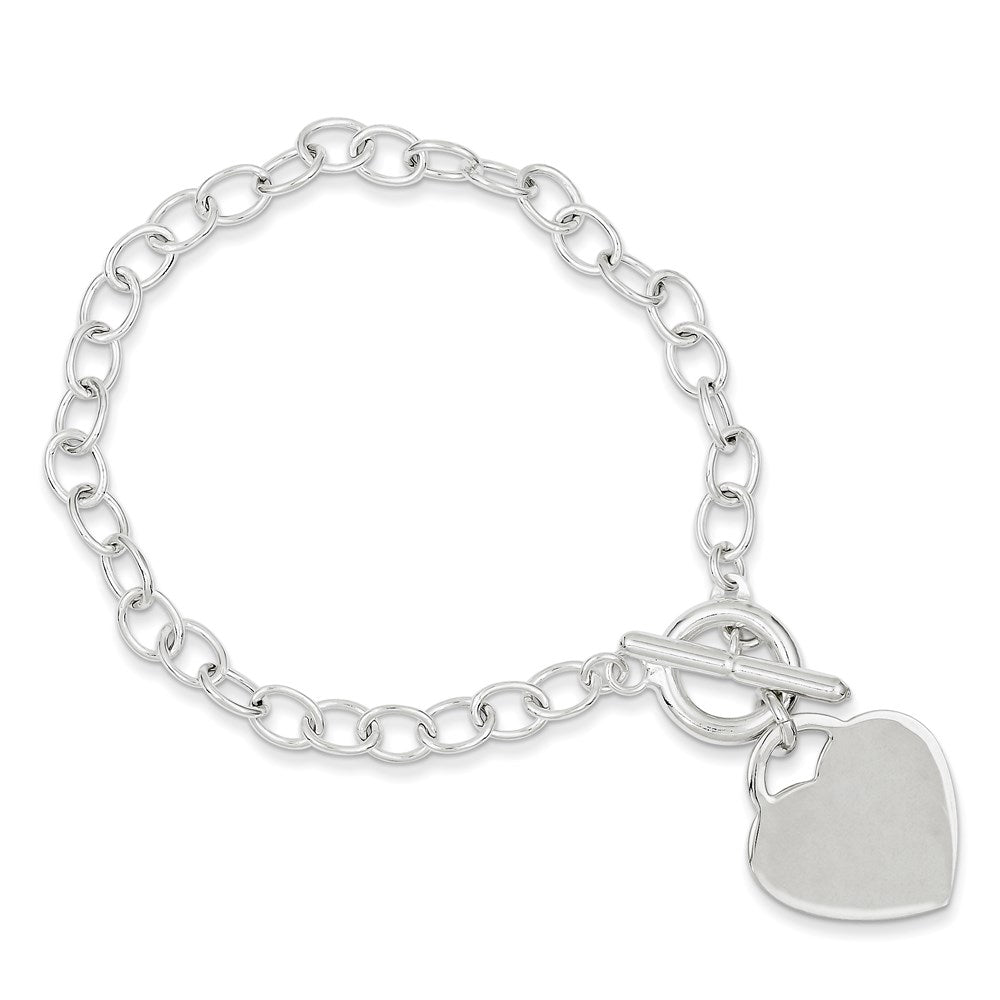 Sterling Silver Oval Link Engraveable Heart Bracelet 8.5 inches