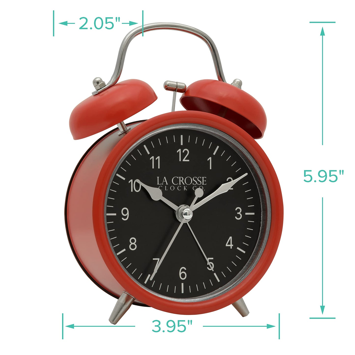 La Crosse Clock Red Twin Bell Quartz Analog Alarm Clock, 617-3314