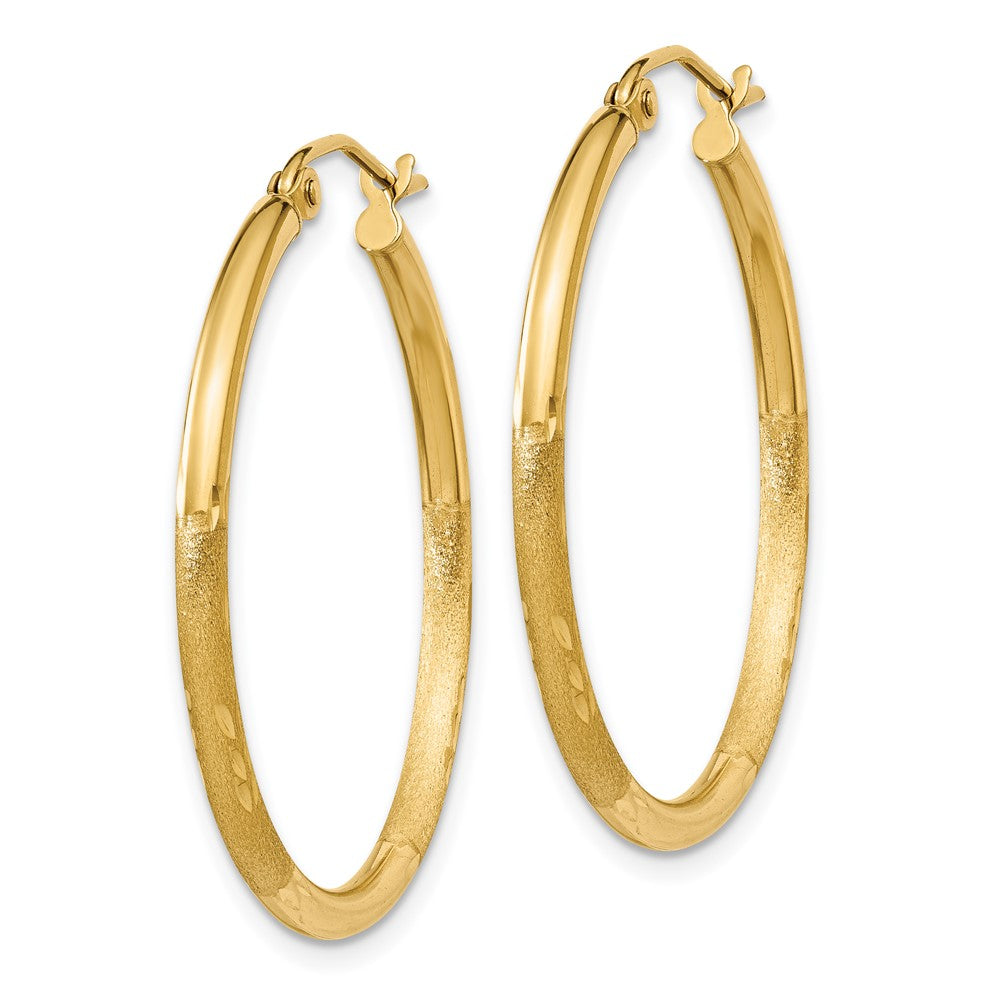 14k Satin and D/C 2mm Round Tube Hoop Earrings