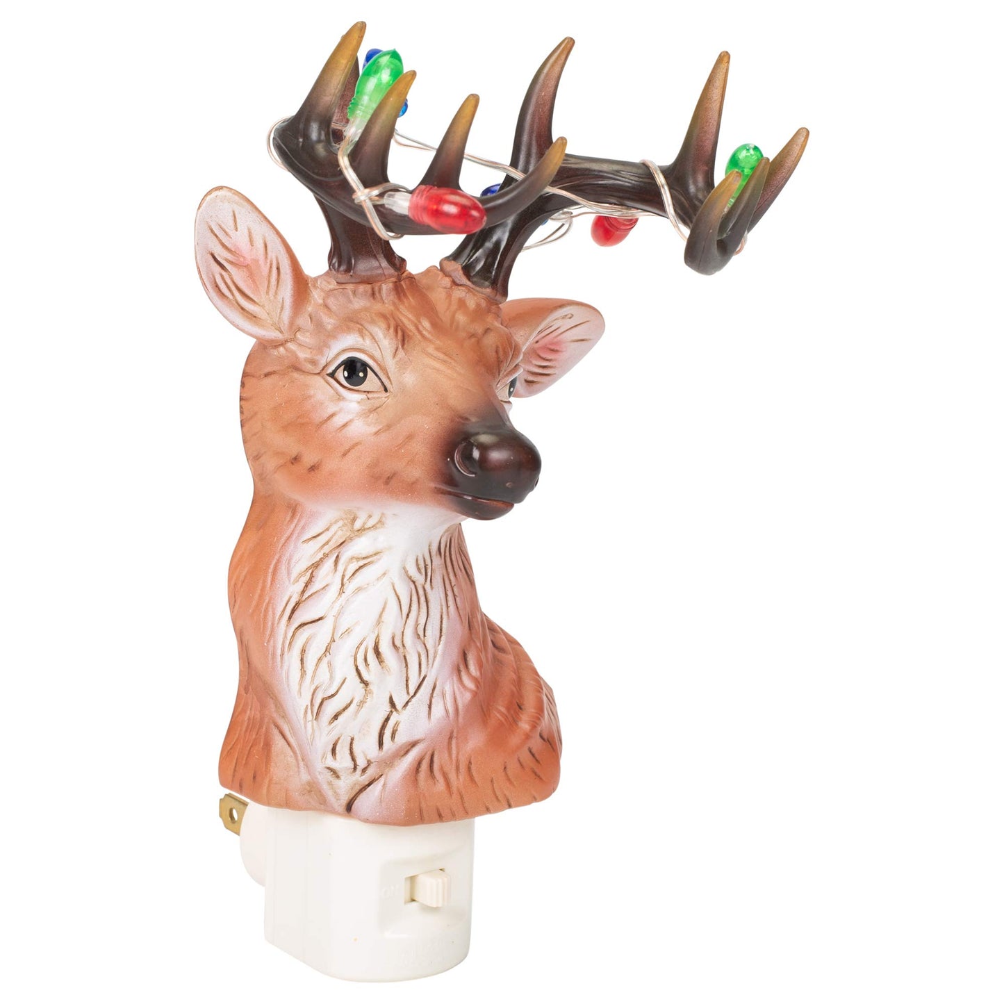Roman Holiday Deer With Blinking Light Antlers 8.75 Inch Acrylic Plug-in Bubble Night Light
