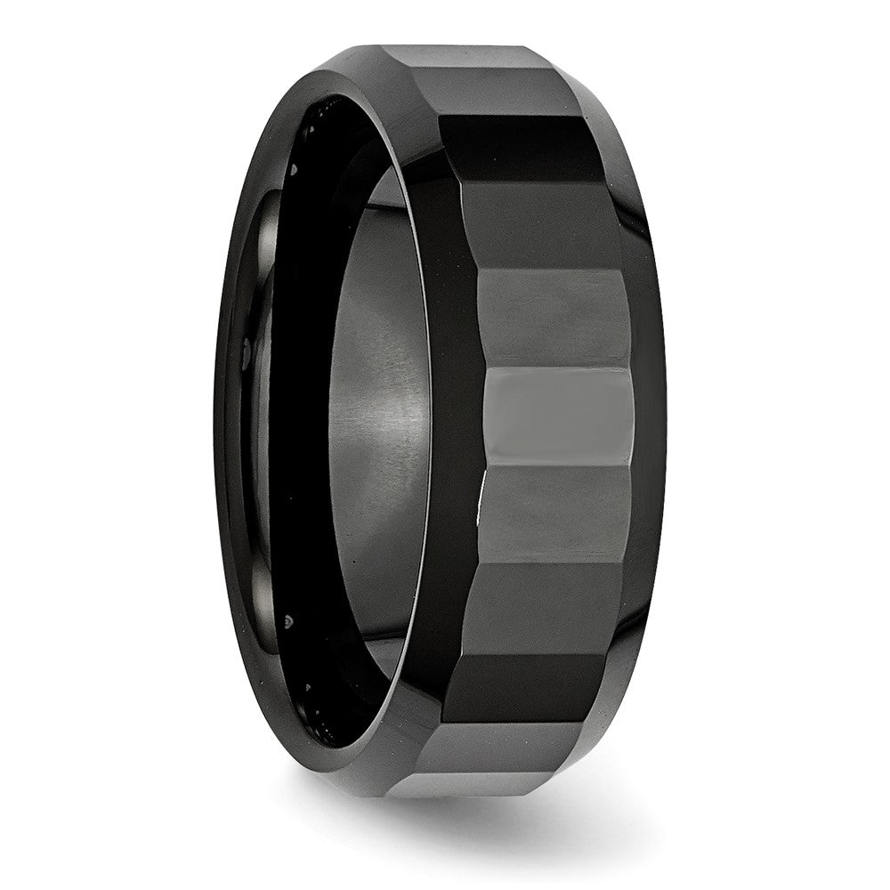 Ceramic Black Faceted Beveled Edge 8mm Polished Band Size - 6