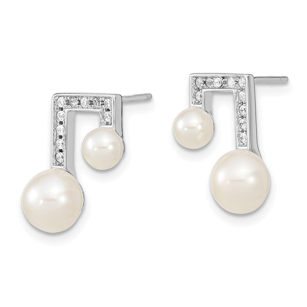 Sterling Silver Rhod-plat 6-7mm White Button FWC Pearl CZ Earrings