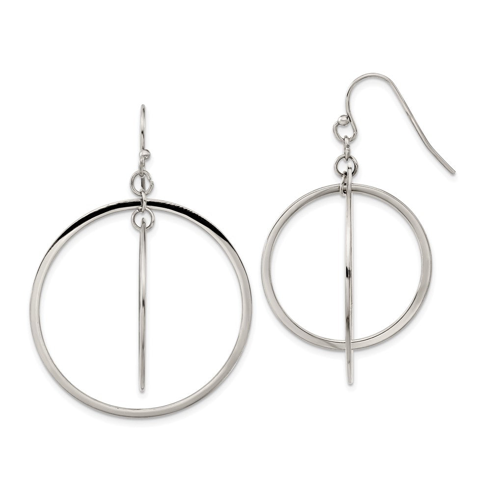 Stainless Steel Polished Double Circle Dangle Shepherd Hook Earrings