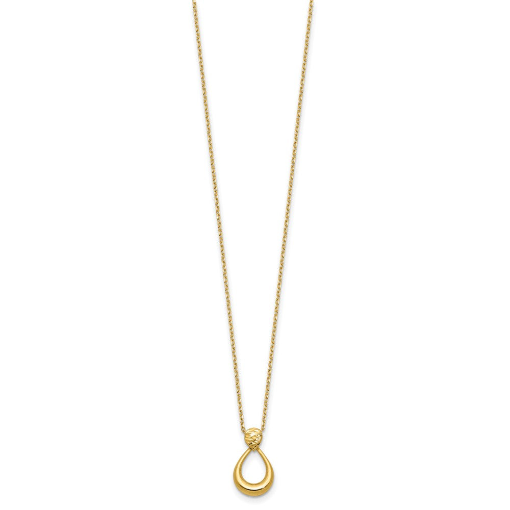 14K Polished / Dia-cut Open Teardrop w/2in ext. Necklace