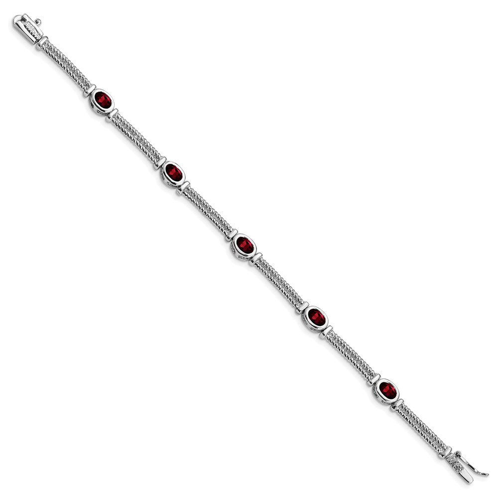 Sterling Silver Rhodium Plated Garnet Bracelet 8.5 inches