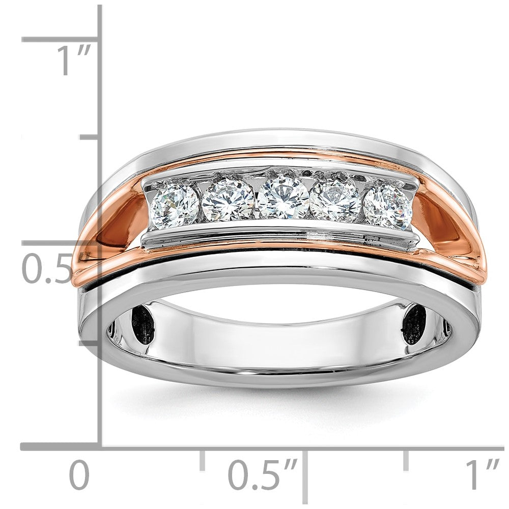 IBGoodman 14k Rose and White Gold Men's Polished Cut-Out 5-Stone 1/2 Carat AA Quality Diamond Ring