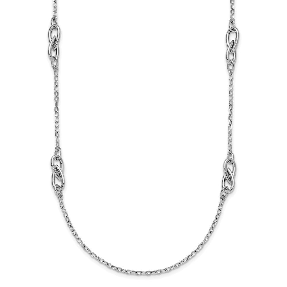 Sterling Silver RH-plate Polish Fancy Link w/2in ext. Necklace