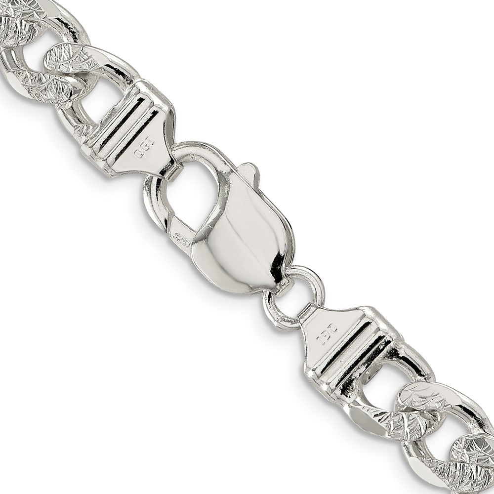 Sterling Silver 9.5mm Pav‚ Flat Figaro Chain 26 Inches