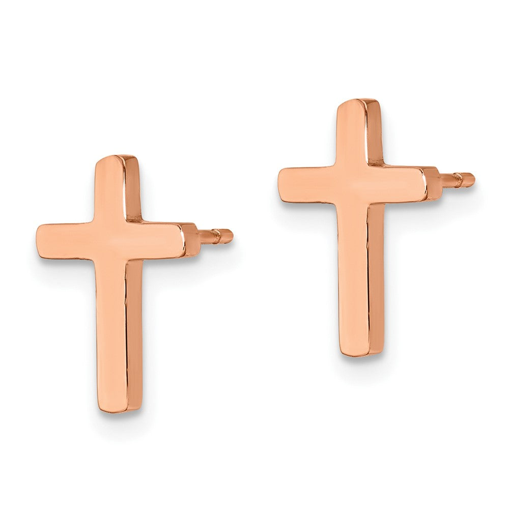 Stainless Steel Polished Rose IP-plated Cross Post Earrings