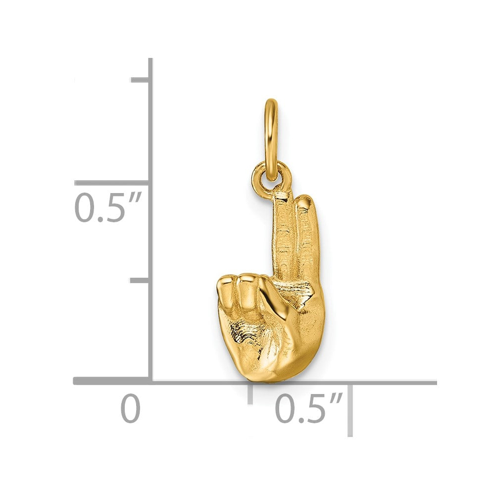 14K American Sign Language Alphabet Fingerspelling Sign U Pendant