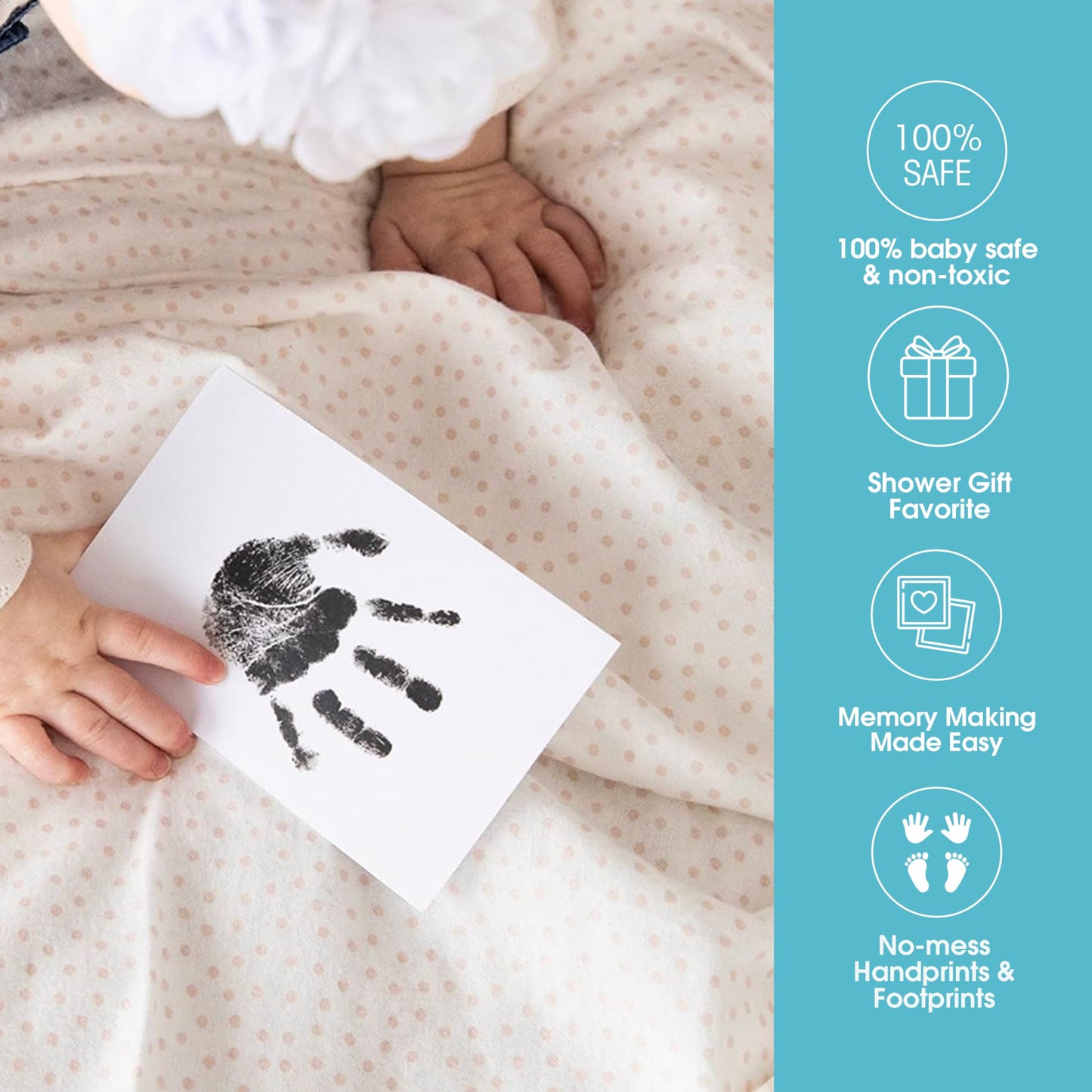 Pearhead Newborn Handprint or Footprint Clean-Touch Ink Pad, 2 Uses, Black