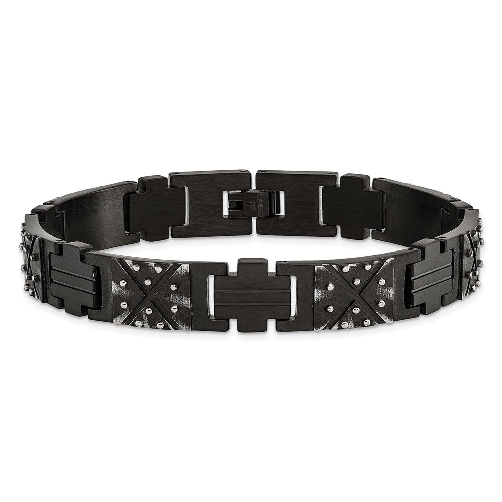 Stainless Steel Antiqued and Brushed Black IP-plated 9.25in Bracelet 9.25 inches