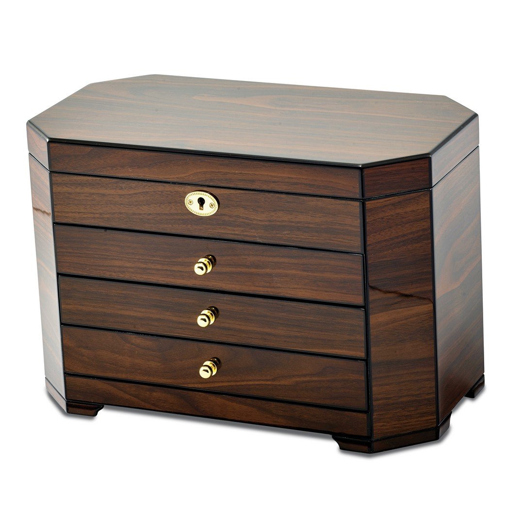 Walnut with Black Accents Jewelry Chest