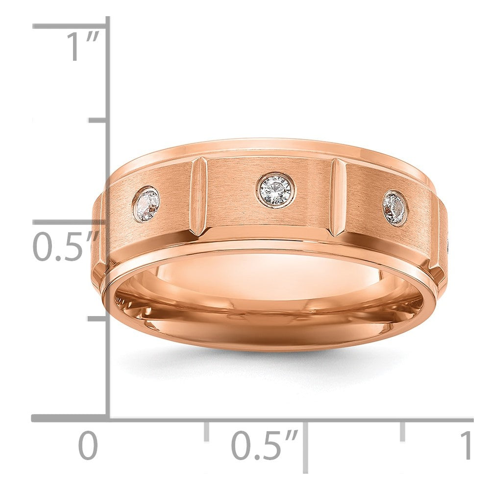 Chisel Titanium Brushed and Polished Rose IP-plated with CZ 8mm Band Size - 9.5