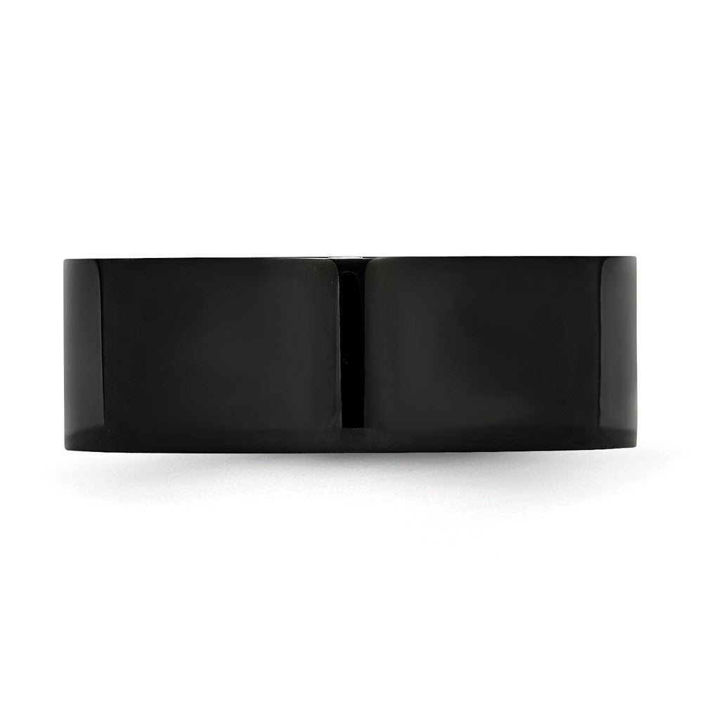 Stainless Steel 8mm Black IP-plated Polished Flat Band Size - 7.5