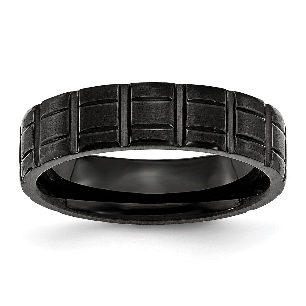 Titanium Brushed and Polished Black IP-plated 6mm Notched Band Size - 10.5
