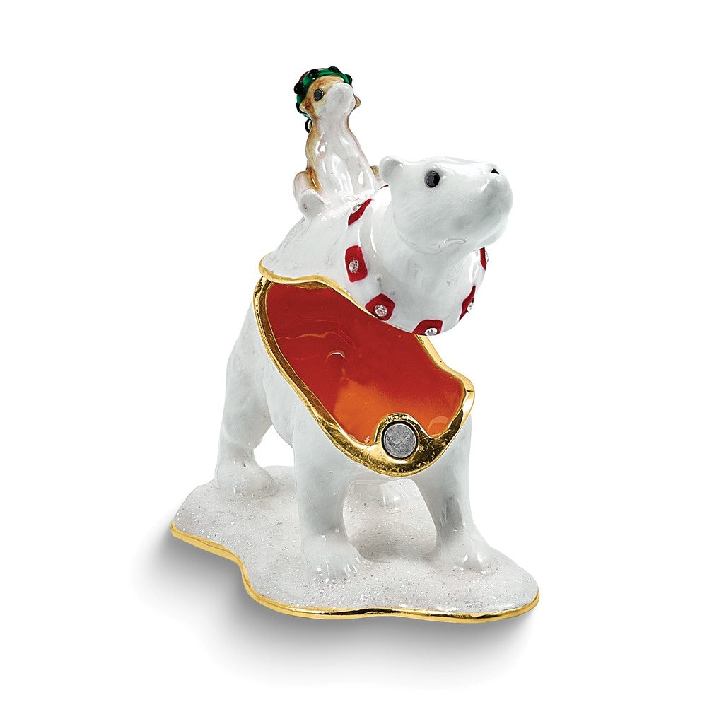 Luxury Giftware by Jere Bejeweled KOKO N KOLA Polar Bear with Baby Trinket Box with Matching 18 inch Necklace