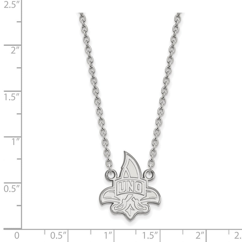 Sterling Silver LogoArt Official Licensed Collegiate 18in University of New Orleans (UNO) Large Pendant w/Necklace