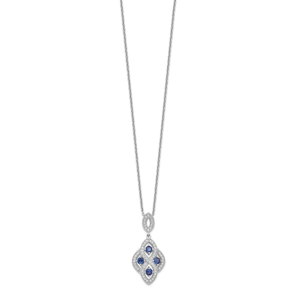 Brilliant Embers Sterling Silver Rhodium-Plated 64 Stone 18 inch Blue and White CZ Vintage Style Dangle Necklace with 2 Inch Extender 18 Inches