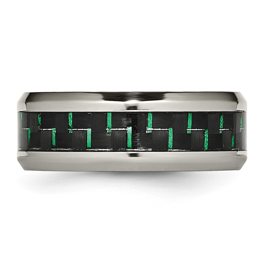 Titanium Polished with Black/Green Carbon Fiber Inlay 8mm Ring Size - 11.5