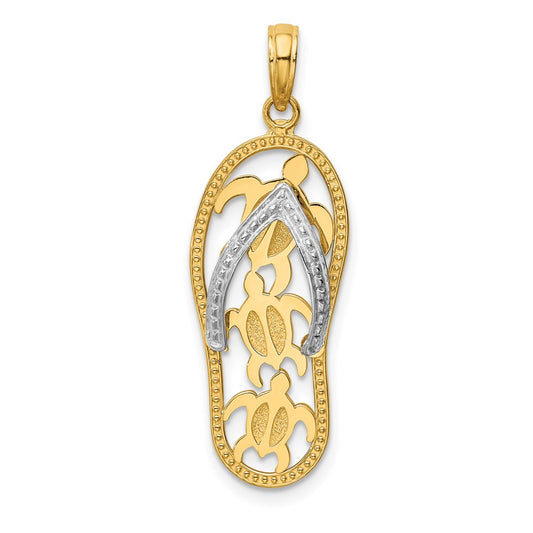 14K Two-tone Triple Sea Turtle Flip-Flop Pendant