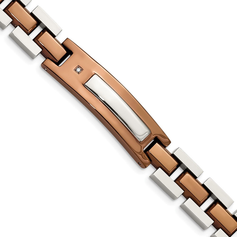 Stainless Steel Polished Brown IP-plated w/Diamond 8.5in Bracelet 8.5 inches