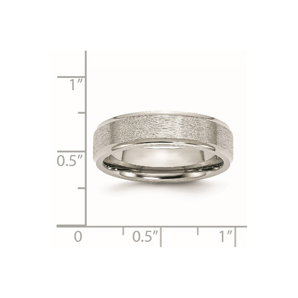 Stainless Steel Polished w/Satin Center 6mm Ridged Edge Band Size - 7.5