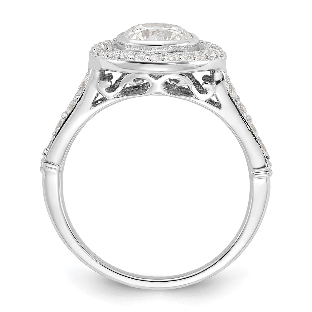 Sterling Silver Rhodium-plated Diamonore Bezel Halo Ring