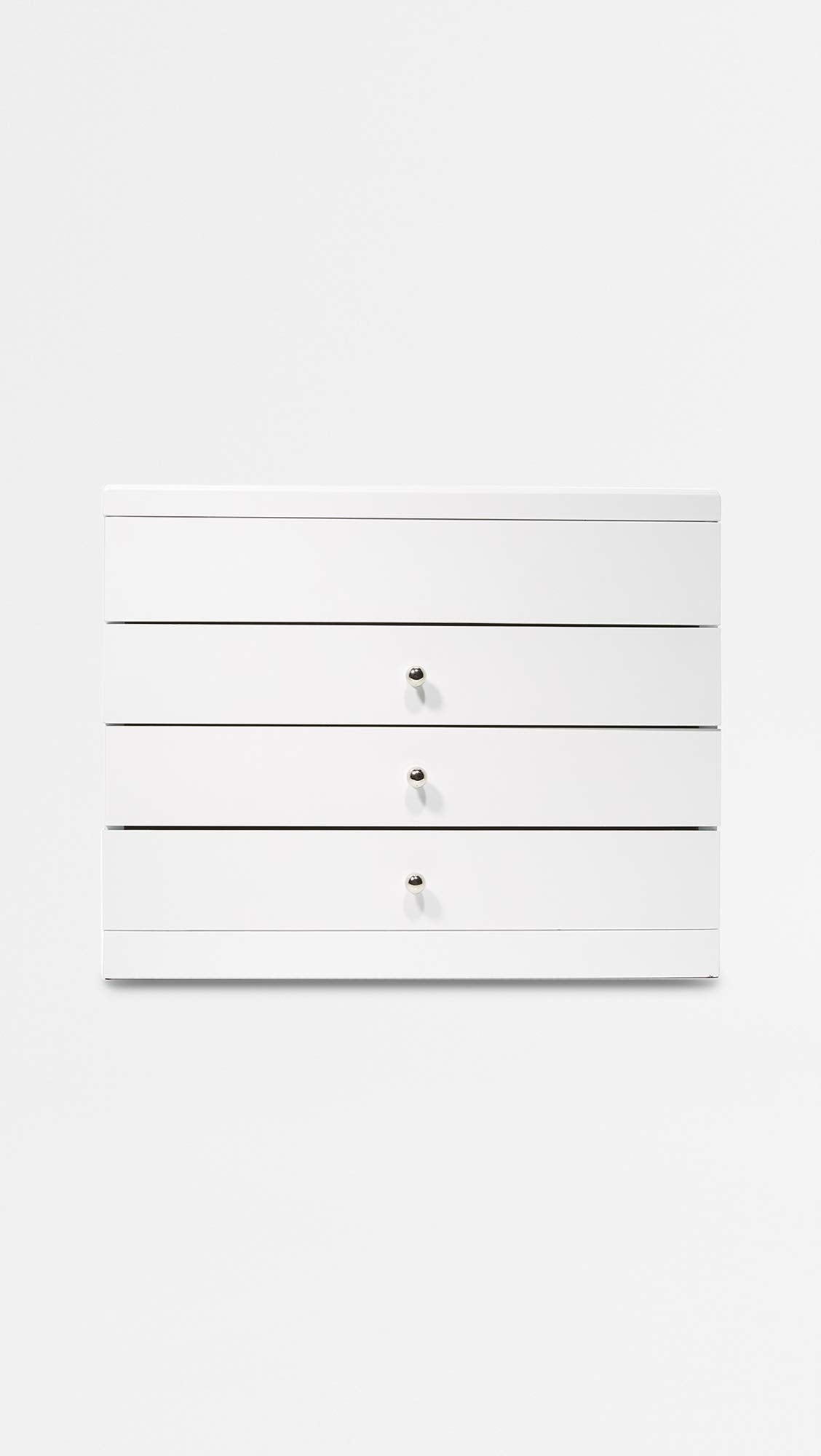 Bey-Berk International BB684WHT White Wood Jewelry Case with 3 Drawers & Glass See-Thru Top