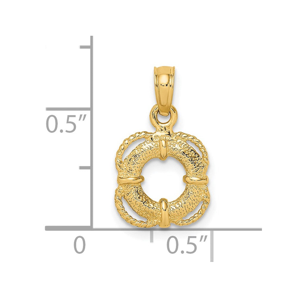 14K 3-D Lifesaver Charm With Rope Trim Charm