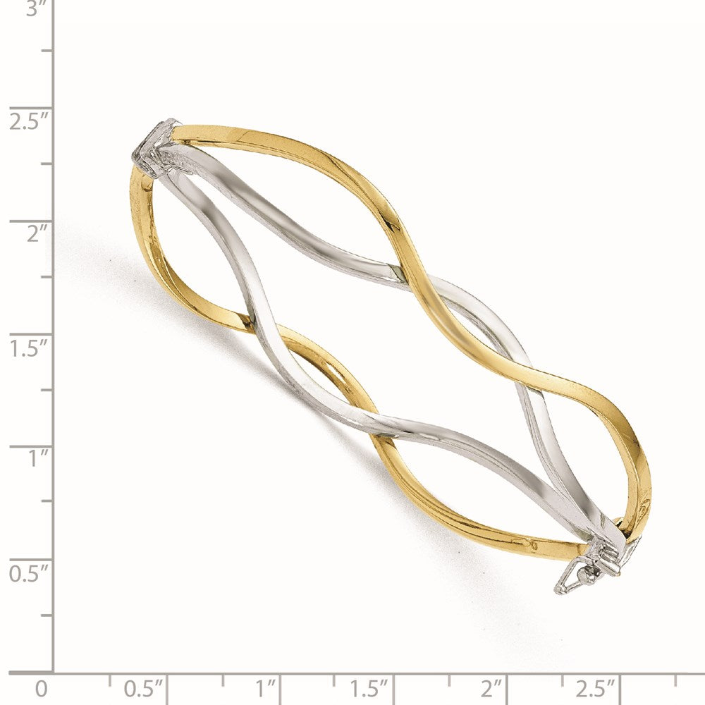10K w/ White Rhodium Polished Twisted Bangle Bracelet 7  inches