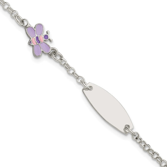 Sterling Silver Childrens Enameled Butterfly 5in Plus 1IN EXT ID Bracelet 6 inches