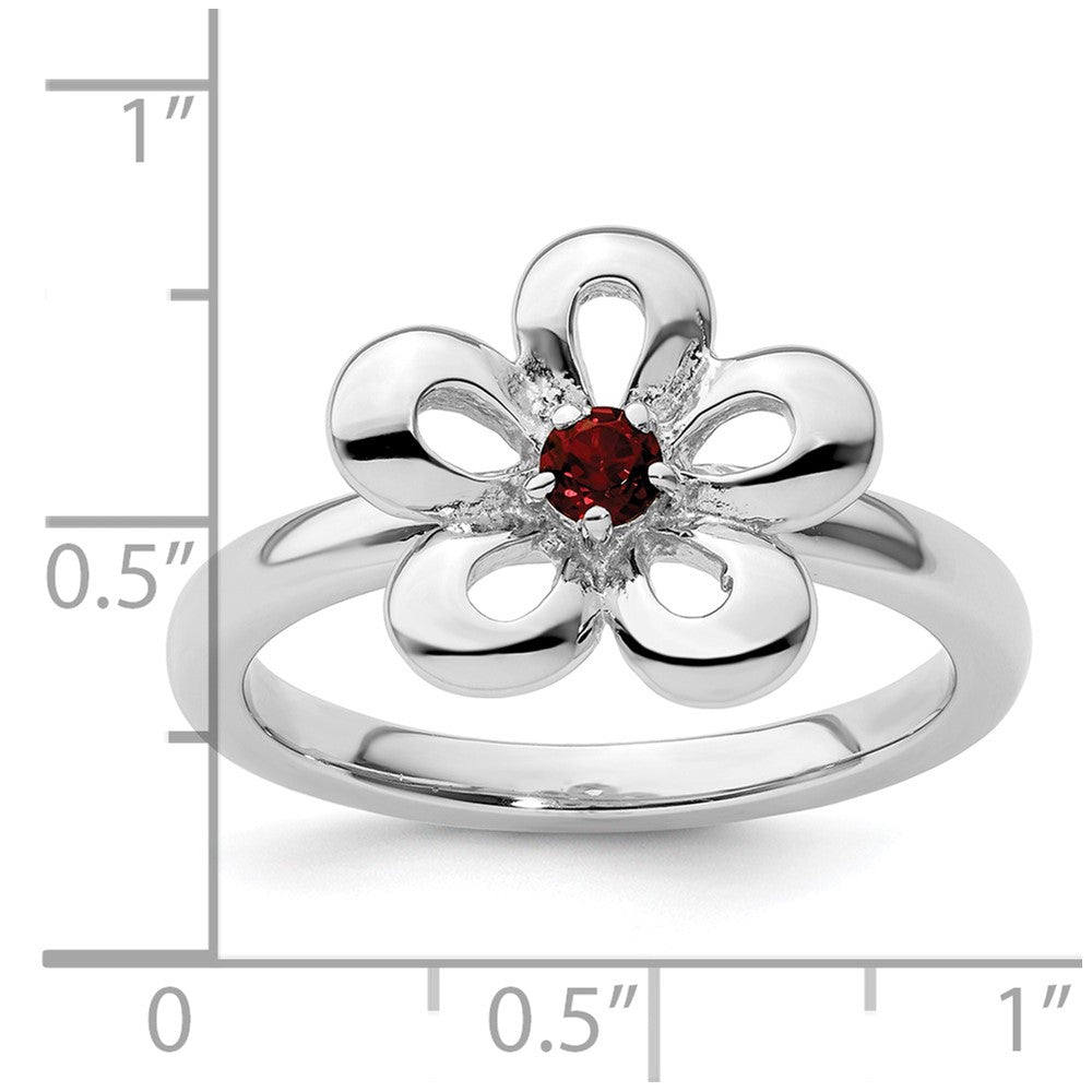 Sterling Silver Stackable Expressions Polished Garnet Flower Ring Size -9