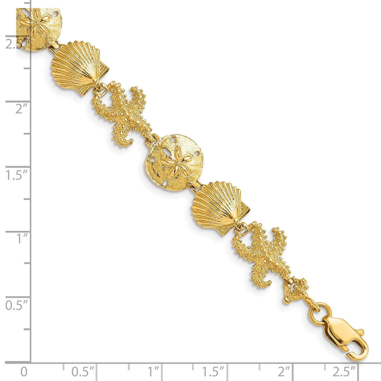 14k Polished Seashell Theme 7.25 inch Bracelet