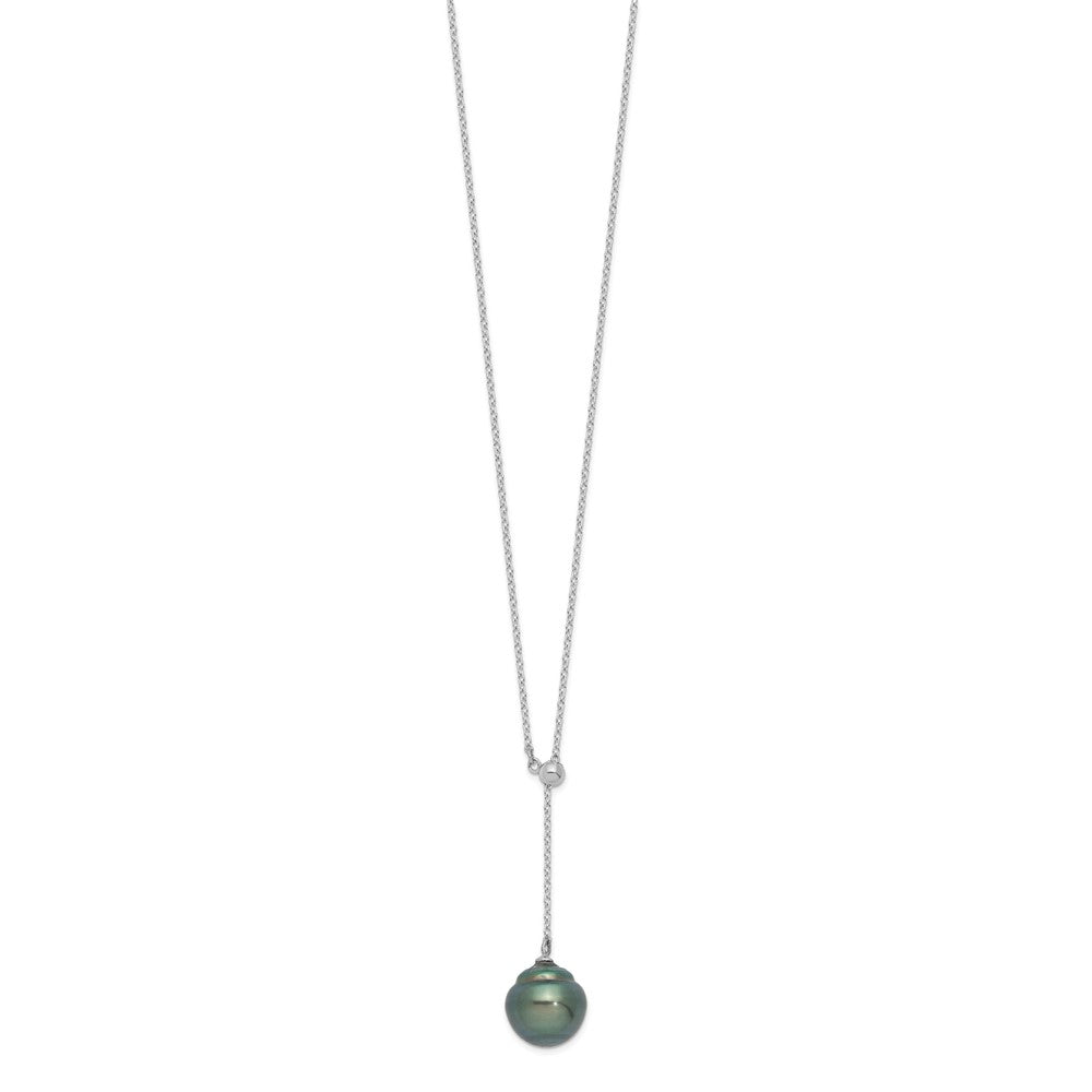 Sterling Silver Rhodium-plated 9-10mm Black Baroque Tahitian Saltwater Cultured Pearl 18 inch Necklace 18 Inches