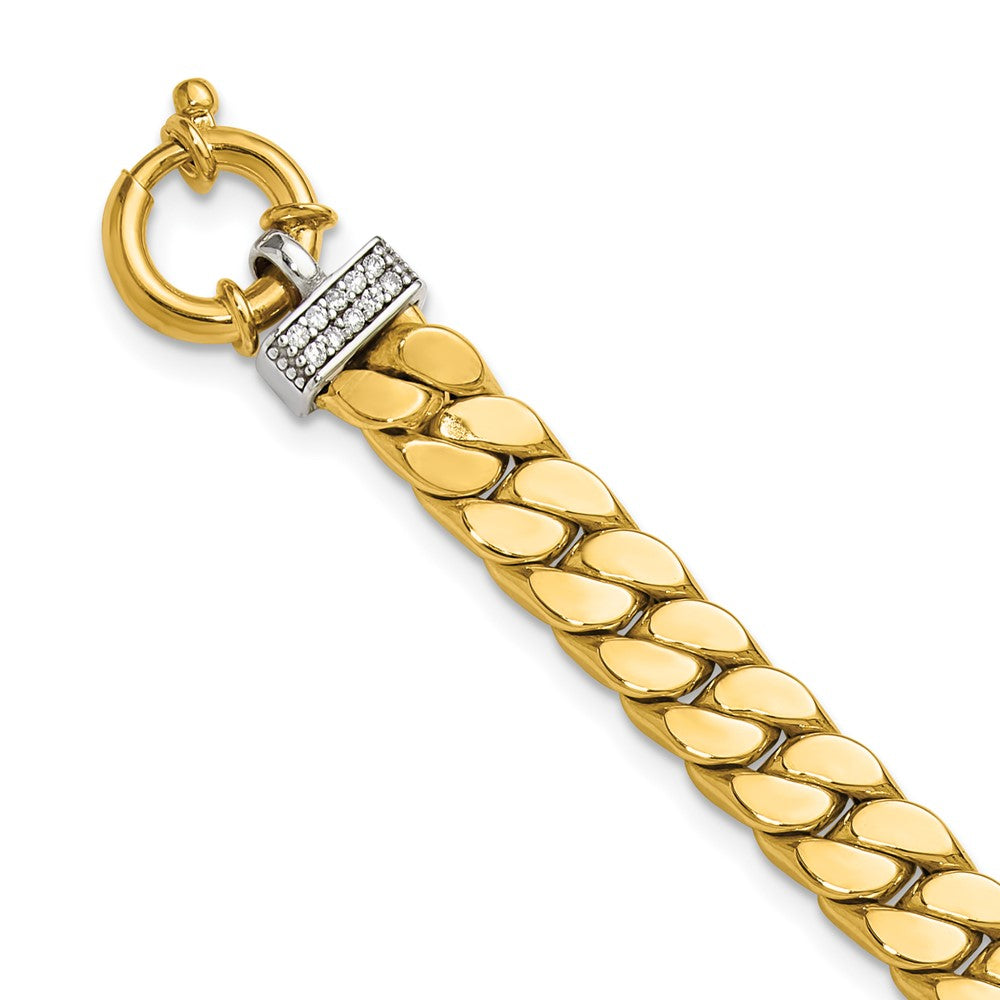 14K Two-tone CZ Polished Fancy Curb Bracelet 7.5  inches