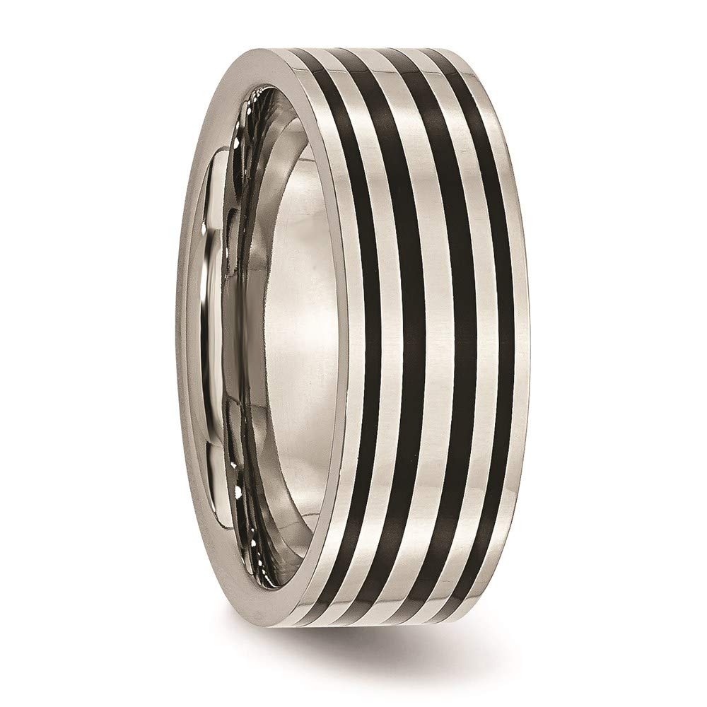 Titanium Polished Black Enamel Striped 8mm Flat Band Size - 7.5