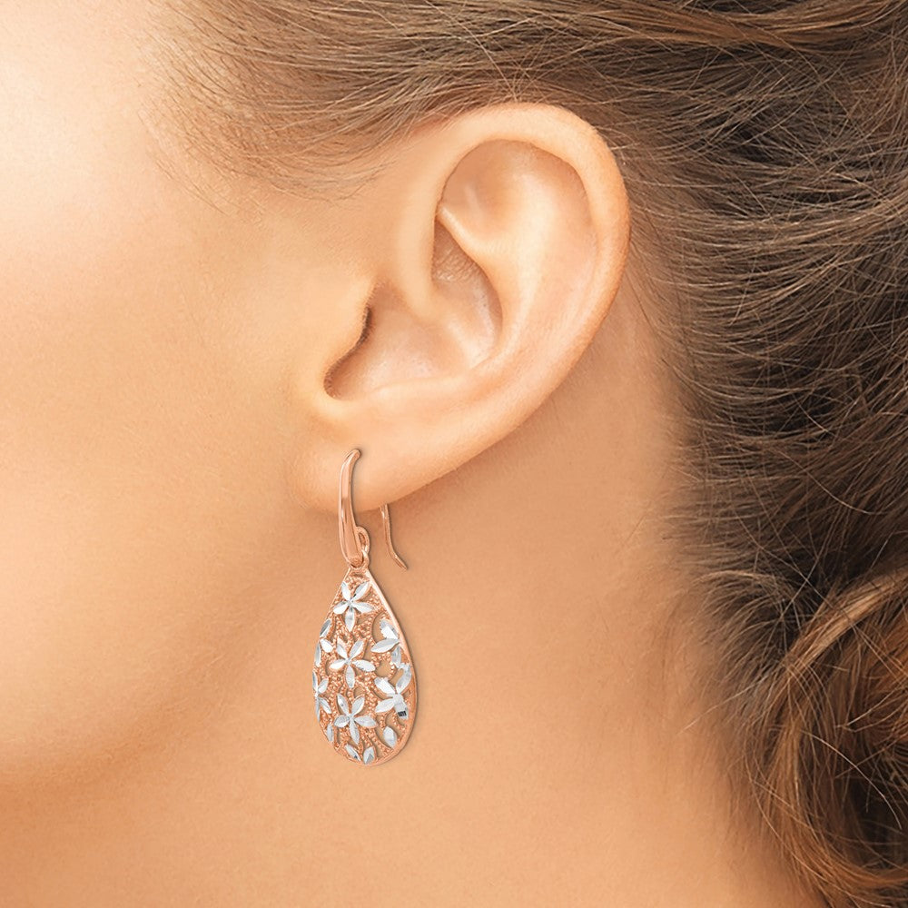 Sterling Silver Rose Gold-toned Polished Textured Earrings