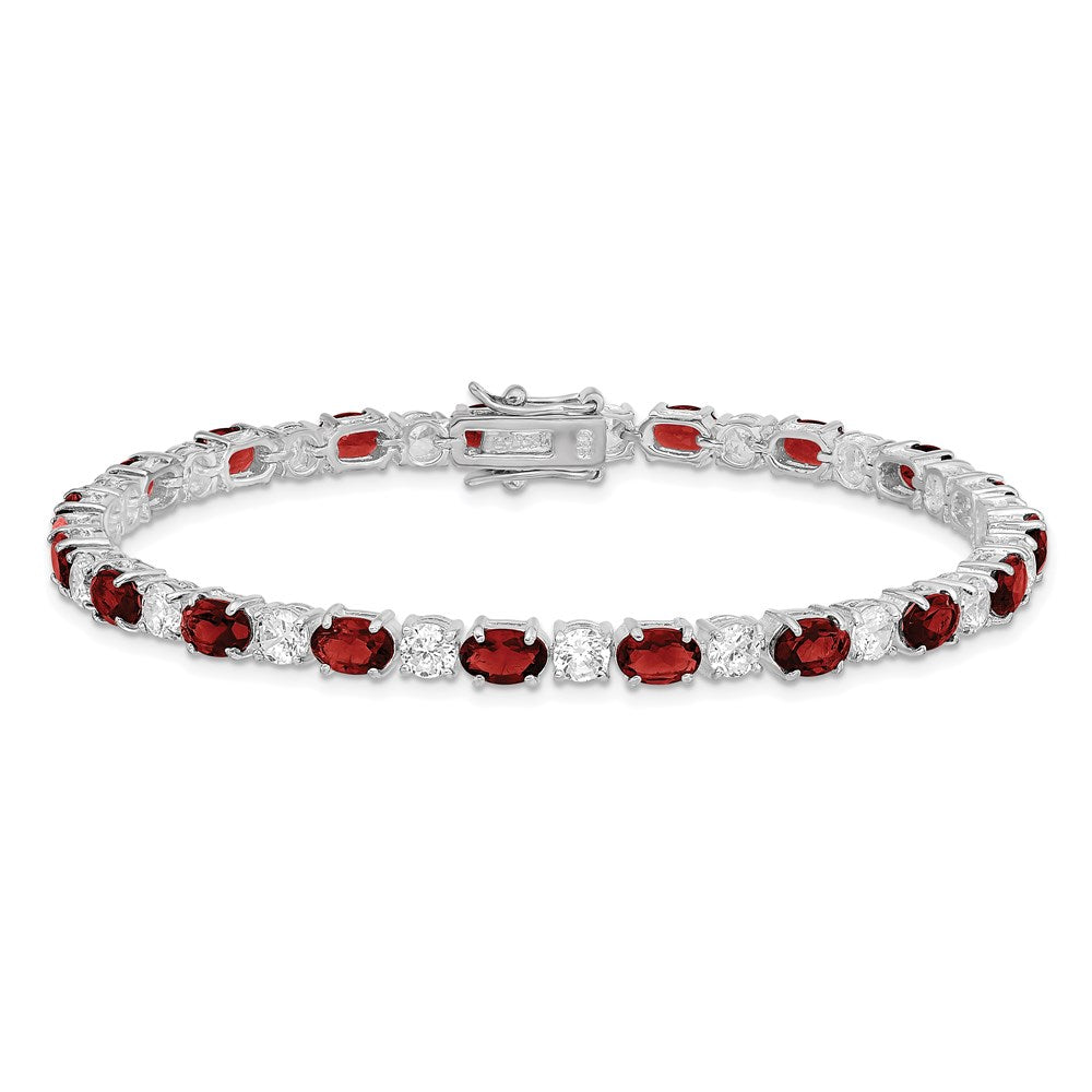Sterling Silver Rhodium-plated Garnet and Cz Bracelet 7 inches
