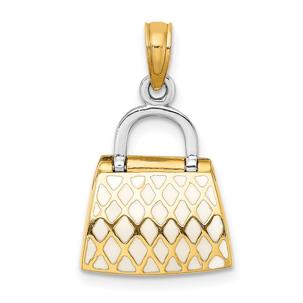 14K 3-D w/Red and White Enamel Opens Handbag Charm
