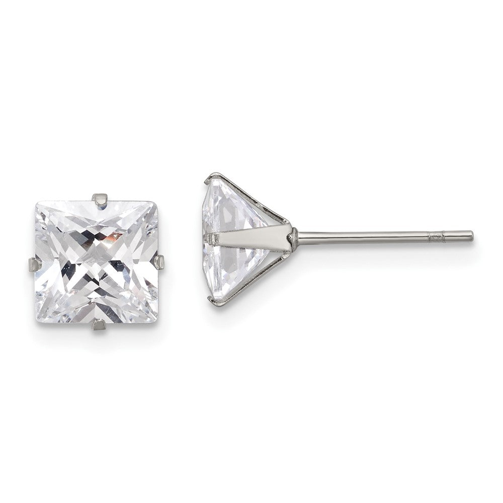 Stainless Steel Polished 7mm Square CZ Stud Post Earrings