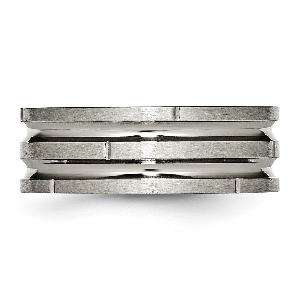 Titanium Polished/Satin 8mm Grooved & Notched Band Size - 13