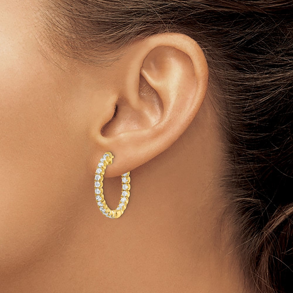 Sterling Shimmer Sterling Silver Gold-tone Flash Gold-plated 40 Stone 2.25mm CZ In and Out Round Hinged Hoop Earrings