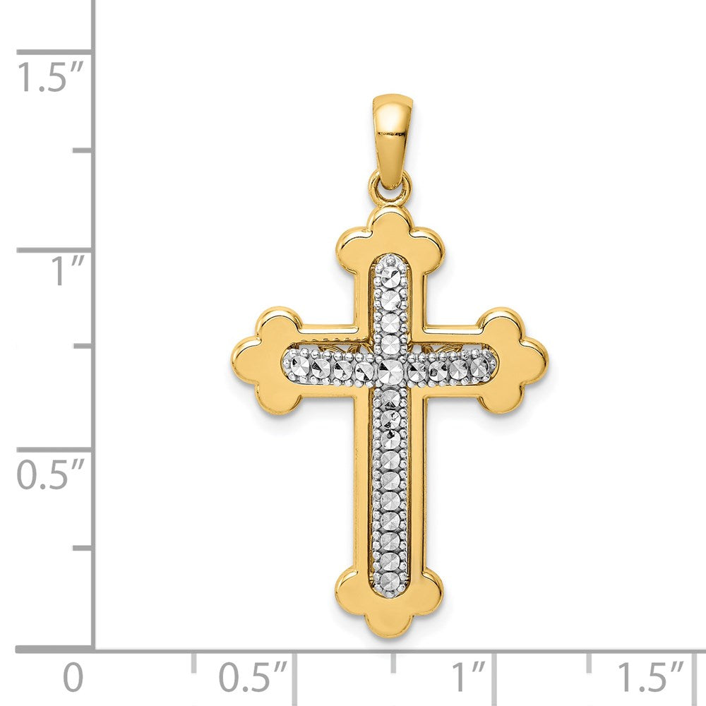 14k Two-tone Diamond-cut Polished 3D Cross Pendant