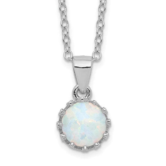 Sterling Silver Rhodium-plated Polished Created Opal Necklace 18 Inches