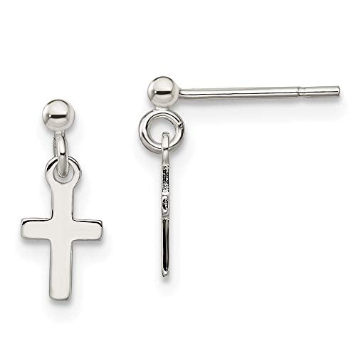 Sterling Silver Polished Latin Cross Post Dangle Earrings