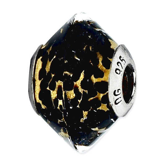 Sterling Silver Reflections Black/Yellow Italian Murano Glass Bead