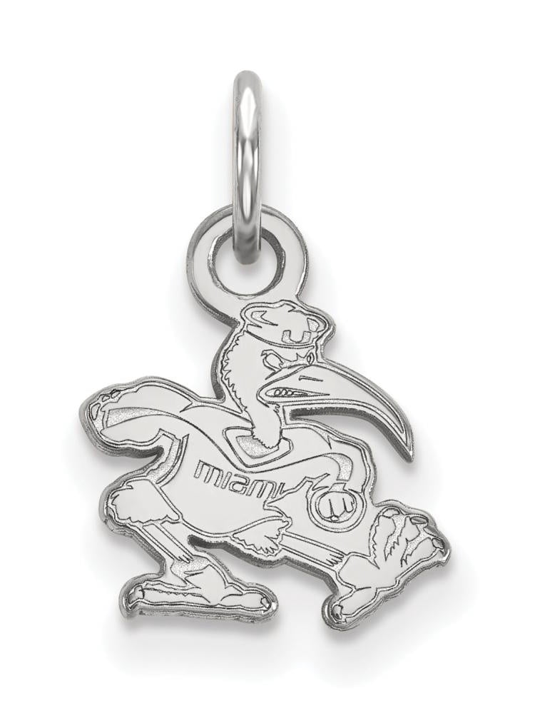 Sterling Silver Rhodium-plated LogoArt University of Miami Florida Sebastian Extra Small Pendant #Q-SS043UMF